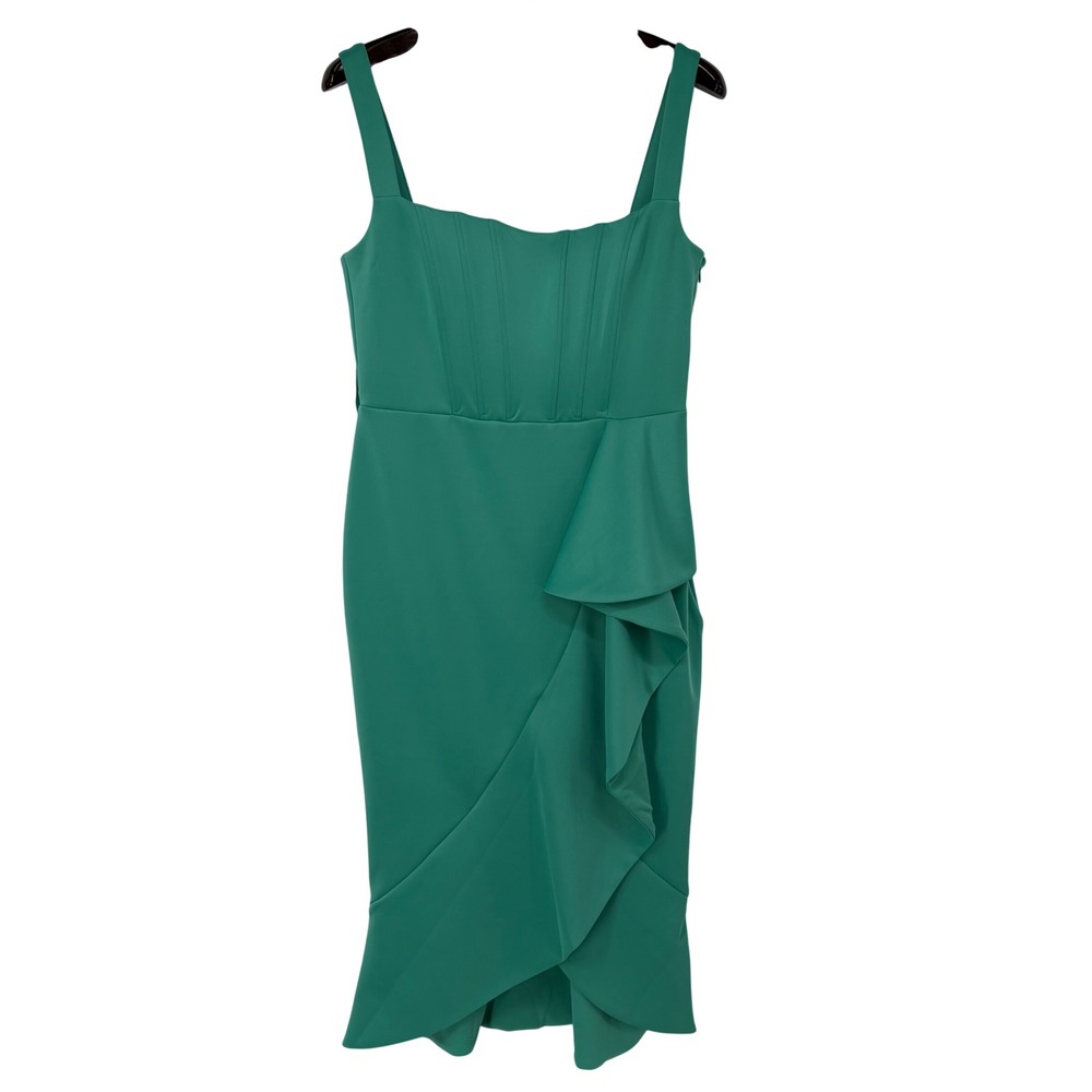 Bebe Scuba Bustier Ruffle‎ Wrap Dress Turquoise XL Coquette Cocktail Wedding
